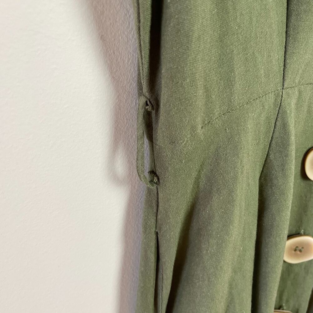 Button Front V-Neck Dress Medium Green Minimalist Earthy Cottage Woodland Forest - Picture 4 of 9